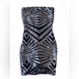 Entry Black and Silver Sequin Mini Dress